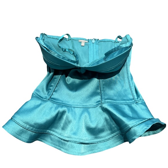 Y2K CHARLOTTE RUSSE women's teal bustier corset top with flare design, medium. - Picture 3 of 4